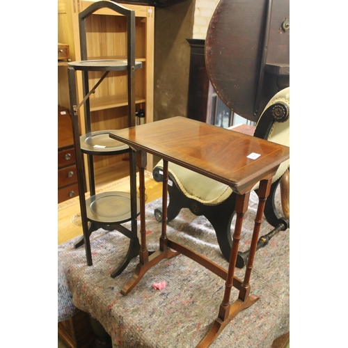 598 - Small occasional table and a three tier folding cake stand.