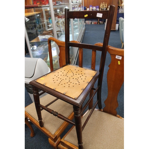 655 - Two Edwardian mahogany chairs and one other small chair.