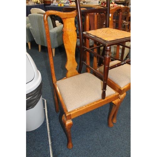 655 - Two Edwardian mahogany chairs and one other small chair.