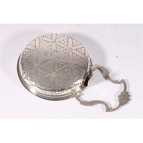 18 - Georgian silver lemon strainer, the cast handle on a reticulated bowl, London hallmarks, maker and d... 