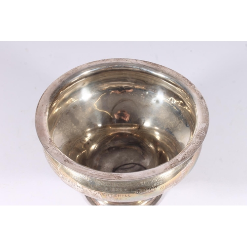 2 - Edw.VII silver pedestal trophy, of bowl shape raised on a round foot, the body engraved with the win... 