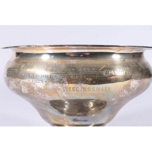 2 - Edw.VII silver pedestal trophy, of bowl shape raised on a round foot, the body engraved with the win... 