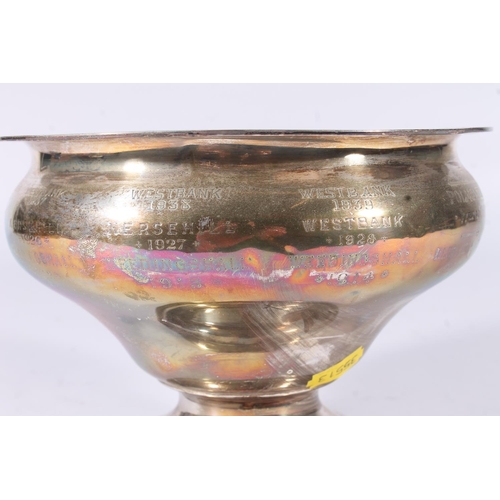 2 - Edw.VII silver pedestal trophy, of bowl shape raised on a round foot, the body engraved with the win... 