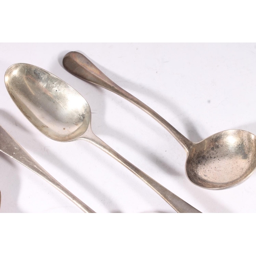 23 - Three Georgian matched silver tablespoons, various dates and makers, together with a Victorian silve... 