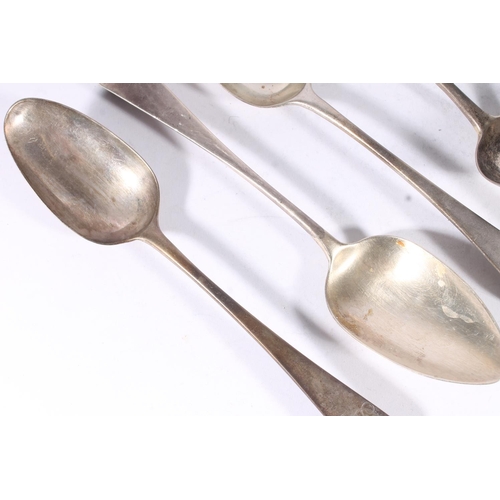 23 - Three Georgian matched silver tablespoons, various dates and makers, together with a Victorian silve... 