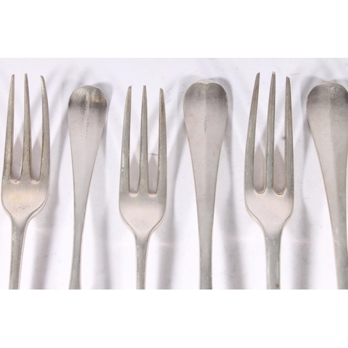 27 - Five Victorian silver forks together with six matching starter forks, principally Wakely and Wheeler... 