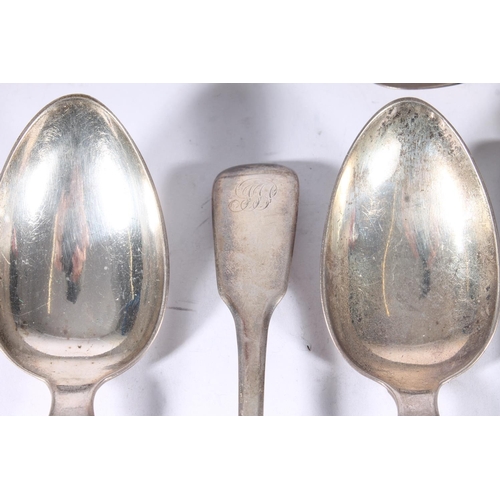 30 - Matched set of nine late Georgian silver fiddle pattern tablespoons, principally AB Savory and Sons ... 