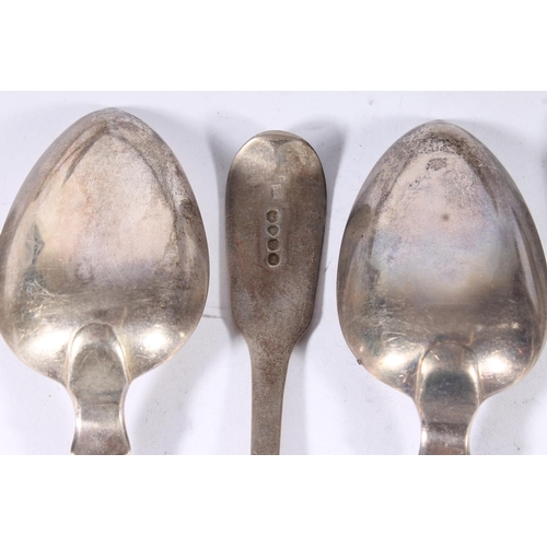 30 - Matched set of nine late Georgian silver fiddle pattern tablespoons, principally AB Savory and Sons ... 