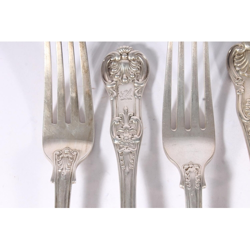 31 - Set of seven William IV silver Queens pattern dinner forks, WE, likely William Eaton, London 1835, 7... 