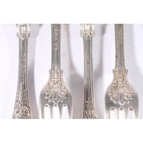 33 - Four Victorian silver Queens pattern starter forks, TW London 1854, together with two matched W... 