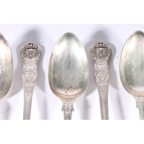 34 - Six matched William IV and early Victorian silver Queens pattern dessert spoons, various dates and m... 