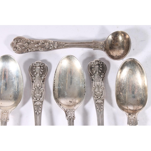 35 - Five Victorian silver Queens pattern teaspoons, makers rubbed London 1853, together with a matched W... 