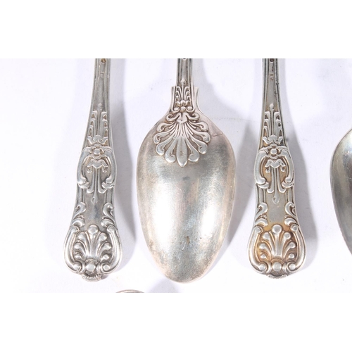 35 - Five Victorian silver Queens pattern teaspoons, makers rubbed London 1853, together with a matched W... 