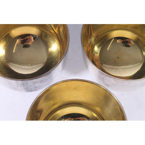 38 - Set of three Guernsey silver bowls with gilt interiors, Bruce Russell 2000 & 2001, gross 344g, m... 