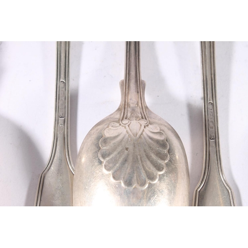 40 - Set of twelve Victorian silver thread and shell pattern tablespoons, makers mark rubbed, possibly Lo... 