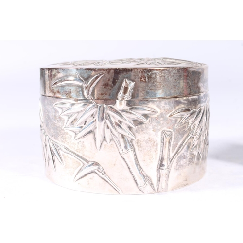 54 - Chinese Wang Hing silver oval box and matching pin box, embossed with bamboo fronds, impressed with ... 