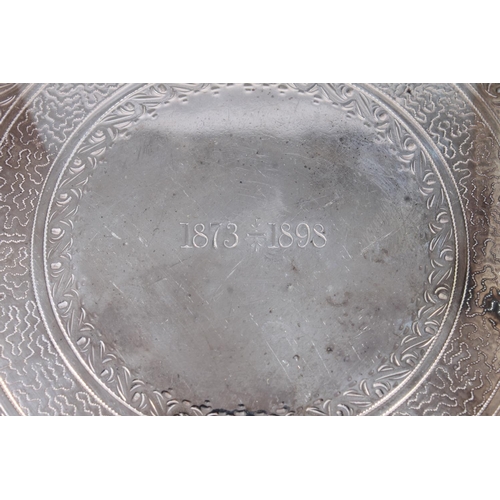 58 - Victorian silver salver, with beaded border on a round body, the centre with concentric designs and ... 