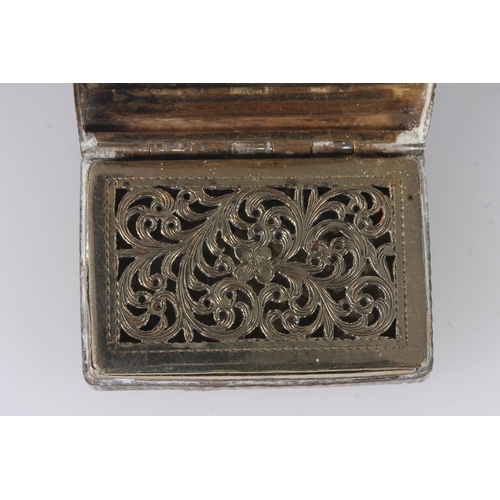 63 - William IV silver vinaigrette, of rectangular form with engine turned decoration and cast thumbpiece... 