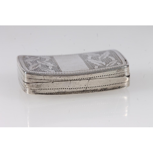 64 - Geo.III silver vinaigrette, of rectangular curved shape with engraved leaf decoration, opening to re... 