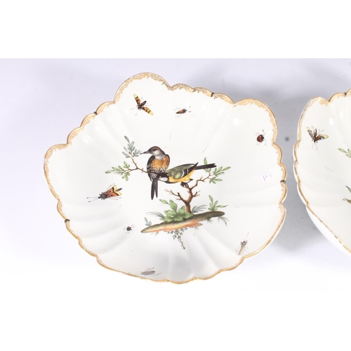 312 - Pair of Dresden porcelain bowls, late 19th century, with gilt lobed borders and painted with polychr... 