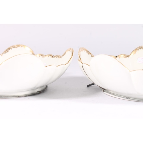 312 - Pair of Dresden porcelain bowls, late 19th century, with gilt lobed borders and painted with polychr... 