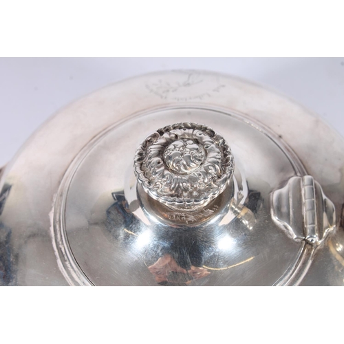 8 - Geo. IV silver teapot, the cast foliate finial above hinged cover, ovoid ribbed body and ear shape h... 