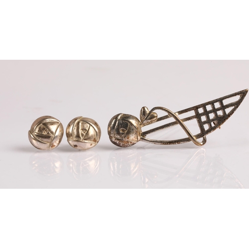 56 - Rennie MacIntosh Collection silver brooch with matching stud earrings.