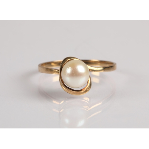 66 - 10kt gold dress ring set with pearl, the shank stamped '10KT', ring size P, 1.7g gross.