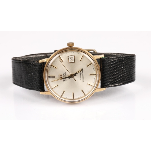 71 - Gents 9ct gold Tissot Visodate Seastar Seven automatic wristwatch on black leather strap.