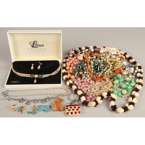 82 - Large quantity of vintage costume jewellery to include beads, Lotus double strand faux pearl necklac... 