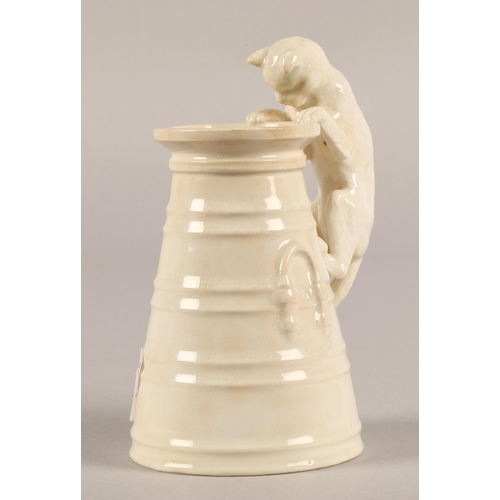 10 - Copeland Spode vase in form of a milk churn with cat, 17cm...