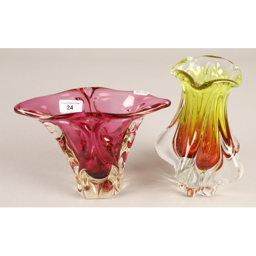 24 - Two Chribska bohemian style glass vases...