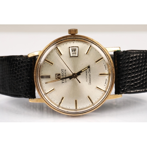 71 - Gents 9ct gold Tissot Visodate Seastar Seven automatic wristwatch on black leather strap.