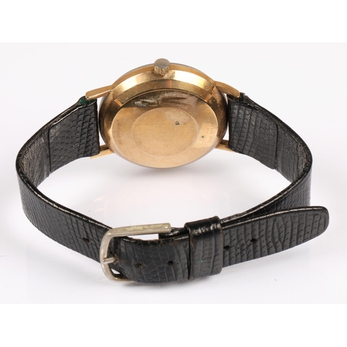 71 - Gents 9ct gold Tissot Visodate Seastar Seven automatic wristwatch on black leather strap.