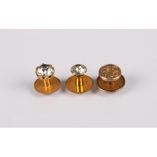 74 - Two 9ct gold studs set with white (non diamond) stones, one of the studs incised '9CT', 1.4g gross a... 