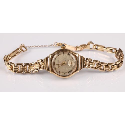 85 - Ladies 9ct gold cased Vertex wristwatch on rolled gold bracelet, 17.5g gross.