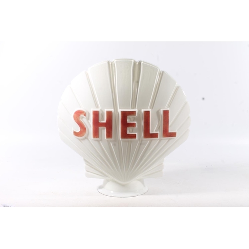 1455 - Shellmex petrol pump glass globe of scallop shell shape by Haliware, 44cm tall.