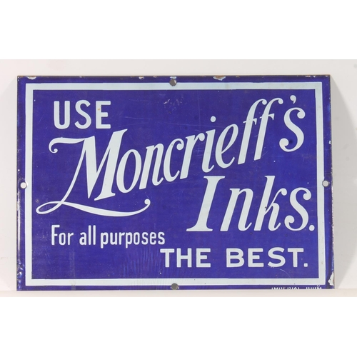 1458 - Vintage enamel metal sign Moncrieff's Inks by Imperial of Birmingham, 20cm x 29cm.