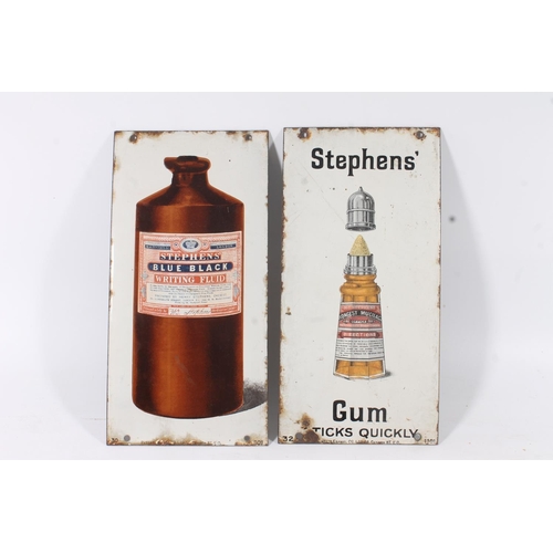 1460 - Pair of vintage enamel metal advertising signs for Stephens Gum and Stephens Blue Black Ink by Ename... 