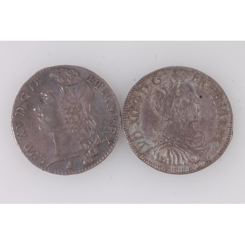 1603 - FRANCE, King Louis XIV (1643-1715) silver half ecu 1650 and King Louis XV (1715-1774) silver half ec... 