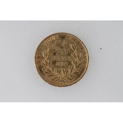 1721 - FRANCE, second republic (1848-1852) Louis-Napoleon gold 20 francs 1852, mint mark A for Paris, also ... 