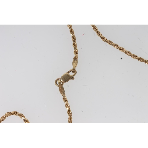 1723 - 9ct gold ingot pendant on 9ct gold rope twist chain, 20.7g gross.