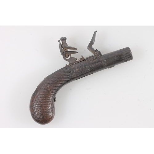 1827 - 19th century flintlock pocket or muff pistol by Smith of London, 12cm long.