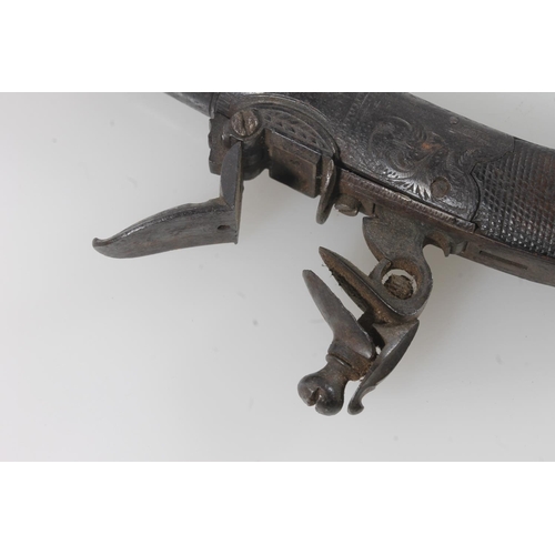 1827 - 19th century flintlock pocket or muff pistol by Smith of London, 12cm long.