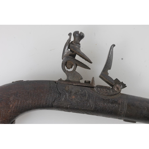 1827 - 19th century flintlock pocket or muff pistol by Smith of London, 12cm long.