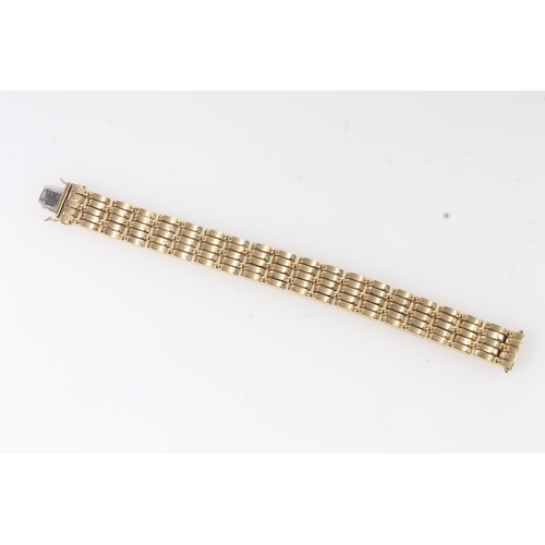 101 - 14ct gold gate link strap bracelet, the clasp stamped '585', 41.4g.