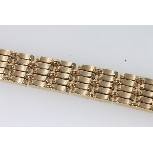 101 - 14ct gold gate link strap bracelet, the clasp stamped '585', 41.4g.