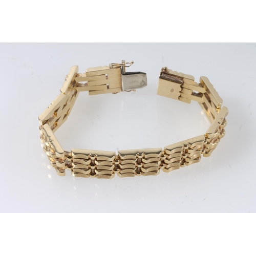 101 - 14ct gold gate link strap bracelet, the clasp stamped '585', 41.4g.