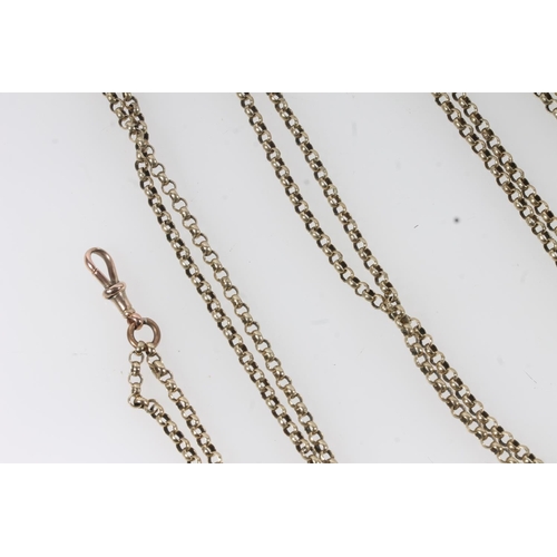 107 - 9ct gold belcher link muff chain, with applied lozenge stamped '9ct', 33.8g gross.