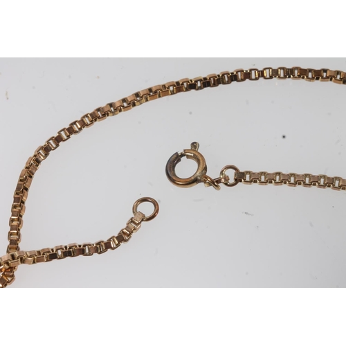 108 - 8ct gold box link neck chain, the clasp stamped '333', 11.7g.